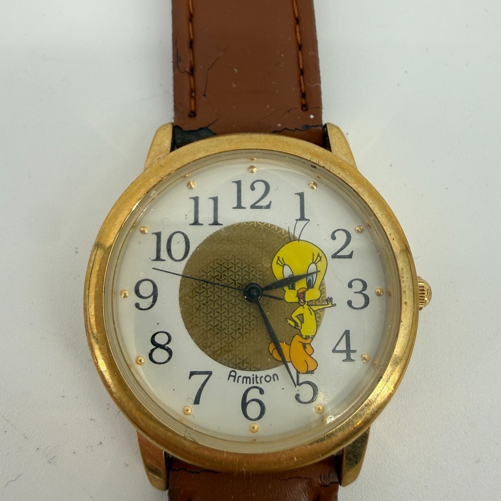 Armitron Tweety Bird Watch Water Resistant Vintage 2000 WORKS Y2K‎ Brown Band